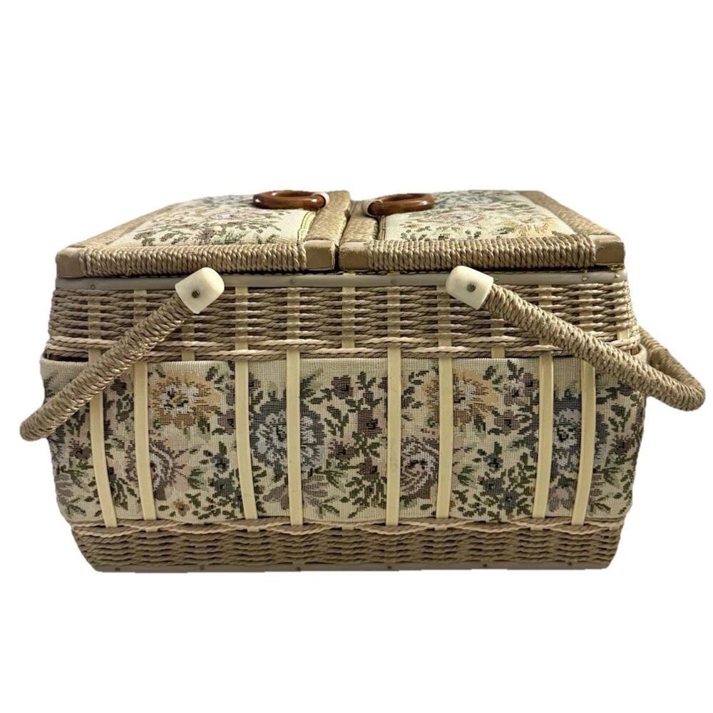 Christine McVie Sewing Basket Floral Wicker Sewing Box Craft Storage